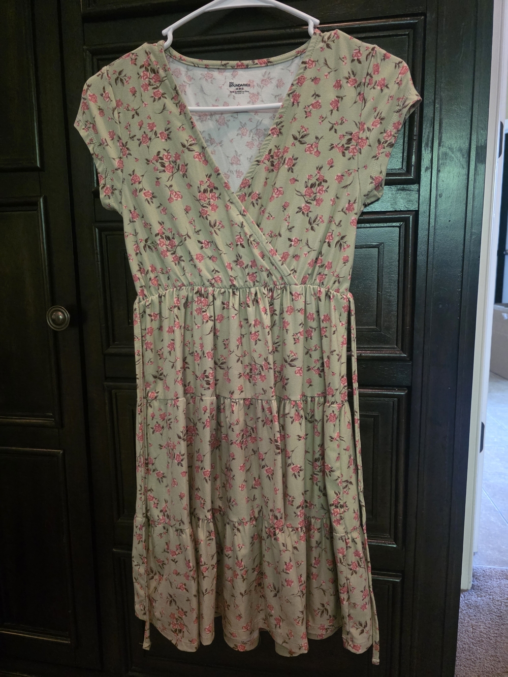 No Boundaries Sage Green Floral Wrap Top with Pink Roses